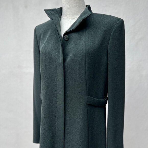 Alfani Military-Style Long Line Jacket Mandarin Collar Deep Green Size 8 Petite - Picture 15 of 16